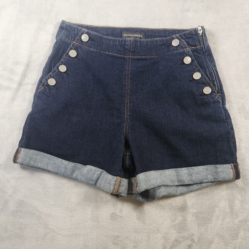 Banana Republic dark‎ blue denim High rise sailor shorts size 26/2